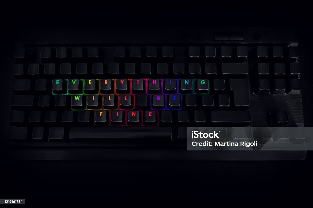 Everything will be fine - Written on RGB backlit keyboard Back Lit Stock Photo