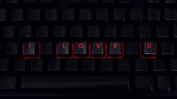 Photo of I love u - Written on red backlit keyboard, closeup