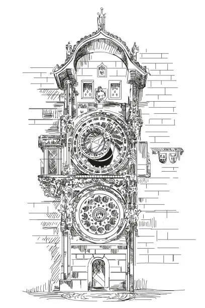 Vector illustration of Astronomical Clock in Prague