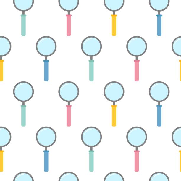 istock Pattern textures of cute line icons magnifier color. Magnifying glass sign in flat style. Loupe background for school, office, science. 1219163447