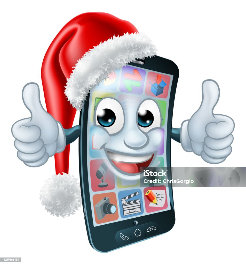 Ilustración de Navidad Celular Teléfono Móvil Dibujos Animados En Santa  Sombrero y más Vectores Libres de Derechos de Teléfono - iStock