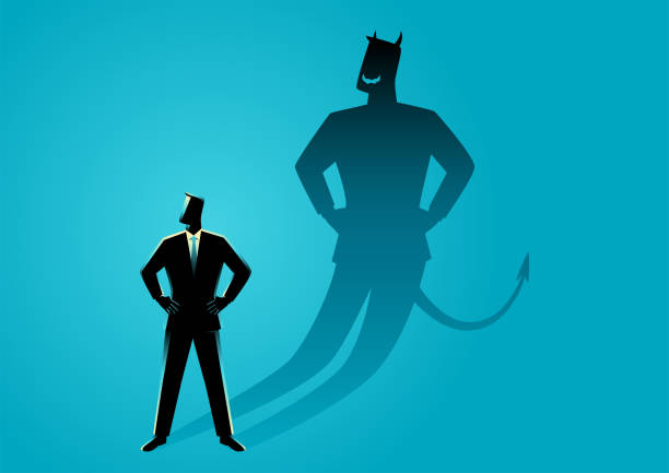 Businessman with his devil shadow Business concept vector illustration of a businessman with his devil shadow bossy stock illustrations