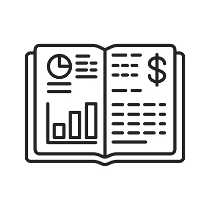 Business, economy, finance book black line icon. These books explore basic knowledge about how to run a business. Pictogram for web page, mobile app, promo. UI UX GUI design element.