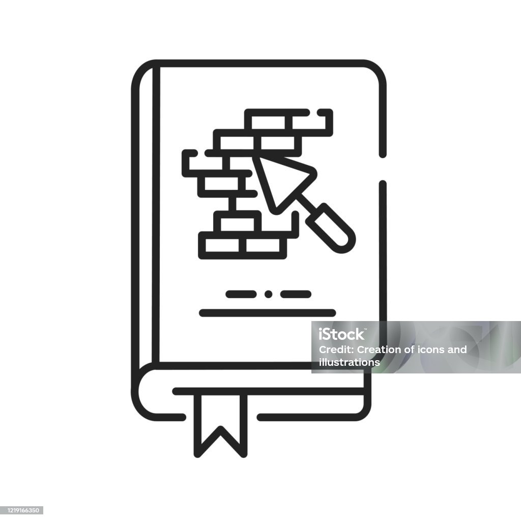 Bau und Reparatur Buch schwarze Linie Symbol. Grundkenntnisse über das Bauen. Piktogramm für Webseite, mobile App, Promo. UI UX GUI-Designelement. Bearbeitbarer Strich - Lizenzfrei Abstrakt Vektorgrafik