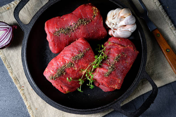 raw beef roulades prepared for cooking