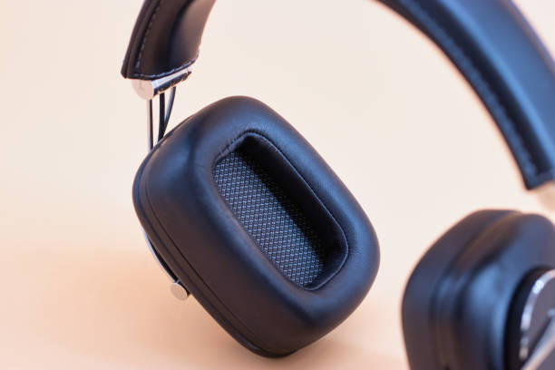 istock Black headphone high quality sound. close up background 1219166439