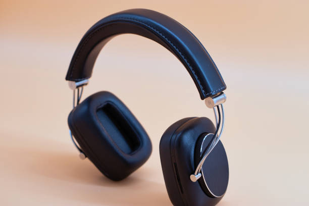 istock Black headphone high quality sound. close up background 1219166471