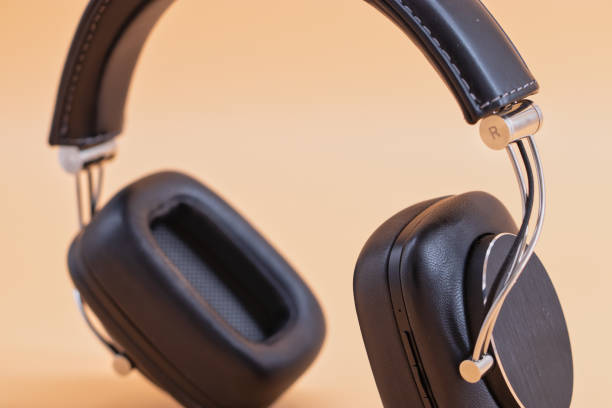 istock Black headphone high quality sound. close up background 1219166488
