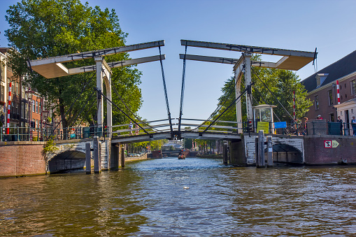 Drawbridge on the river in Amsterdam