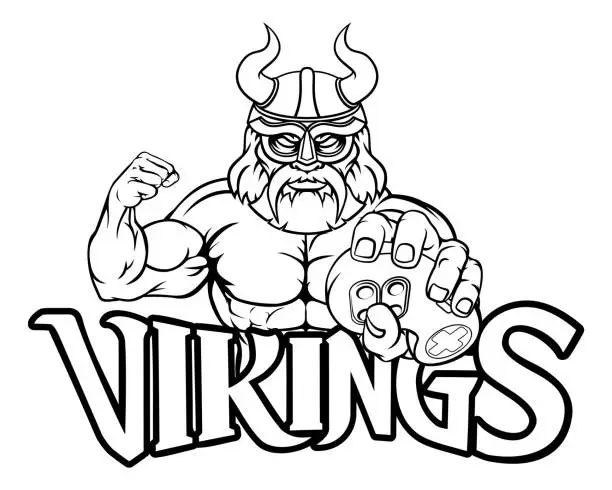 Vector illustration of Viking Gamer Gladiator Warrior Controller Mascot