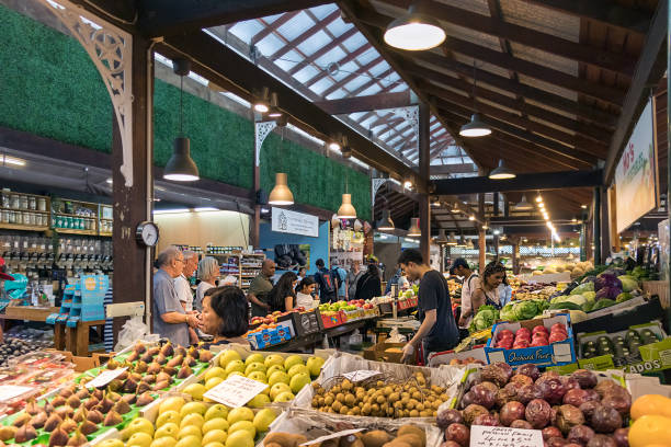 View of the interior of the Old City Market of Fremantle, Australia. stock photo