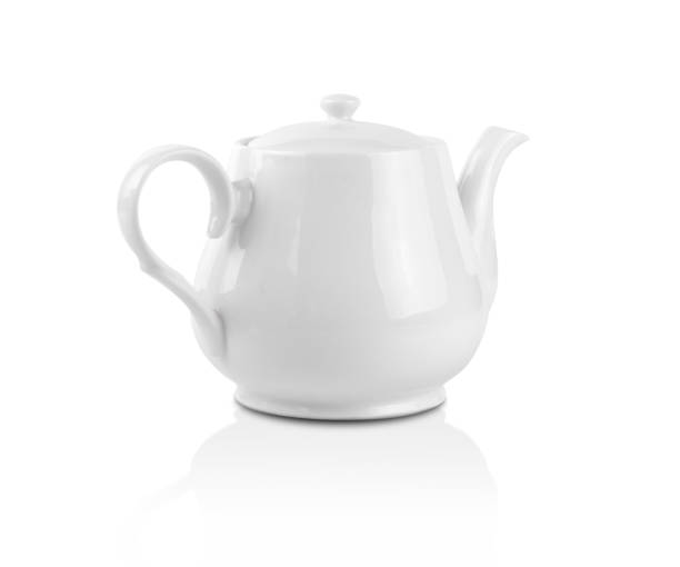 istock White teapot on white background. Side view of ceramic kettle . 1219171313