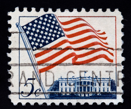 A Stamp printed in USA shows the 50-Star & 13-Star Flags, circa 1973