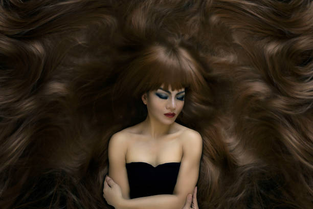 Beautiful woman wearing make up sleeping with long hair background