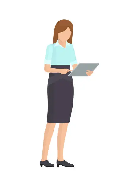 Vector illustration of Business Lady with Grey Gadget, Colorful Poster