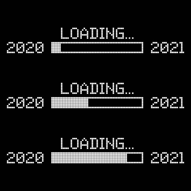 Set pixelated progress bar showing loading of 2021 vector Set pixelated progress bar showing loading of 2021 2021 background stock illustrations