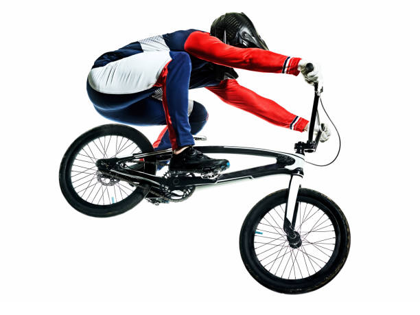 Bmx bicycle rider in urban environment at the Brooklyn banks skatepark