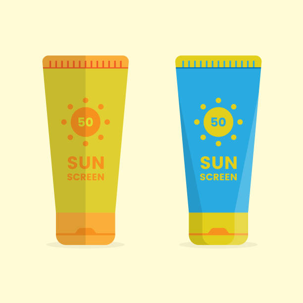 ilustraciones, imágenes clip art, dibujos animados e iconos de stock de sunscreen cream icon set flat design. - cream coloured illustrations