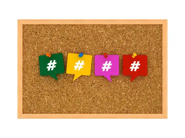 Corkboard with HASHTAG Bubbles Speech - 3D Rendering