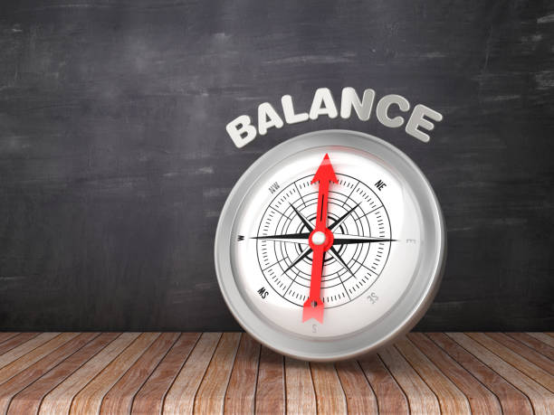 istock Compass with BALANCE Word on Chalkboard - 3D Rendering 1219191131