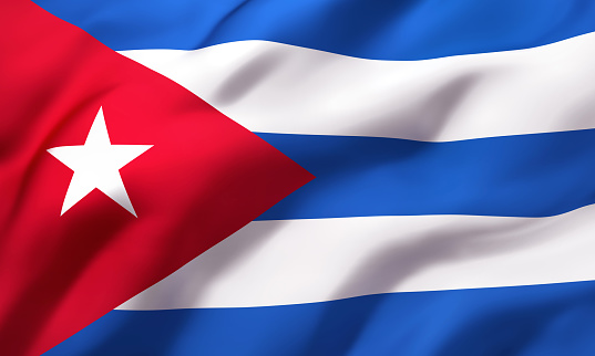 Flag of Cuba blowing in the wind. Full page Cuban flying flag. 3D illustration.