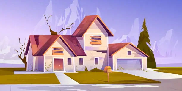 Vector illustration of Adandoned old house with boarded up windows