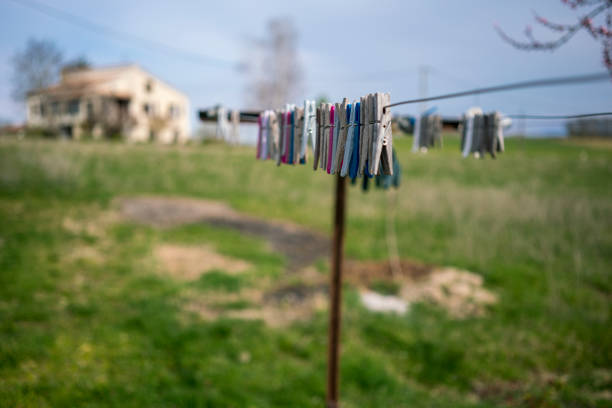 Empty clothesline in the countryside
