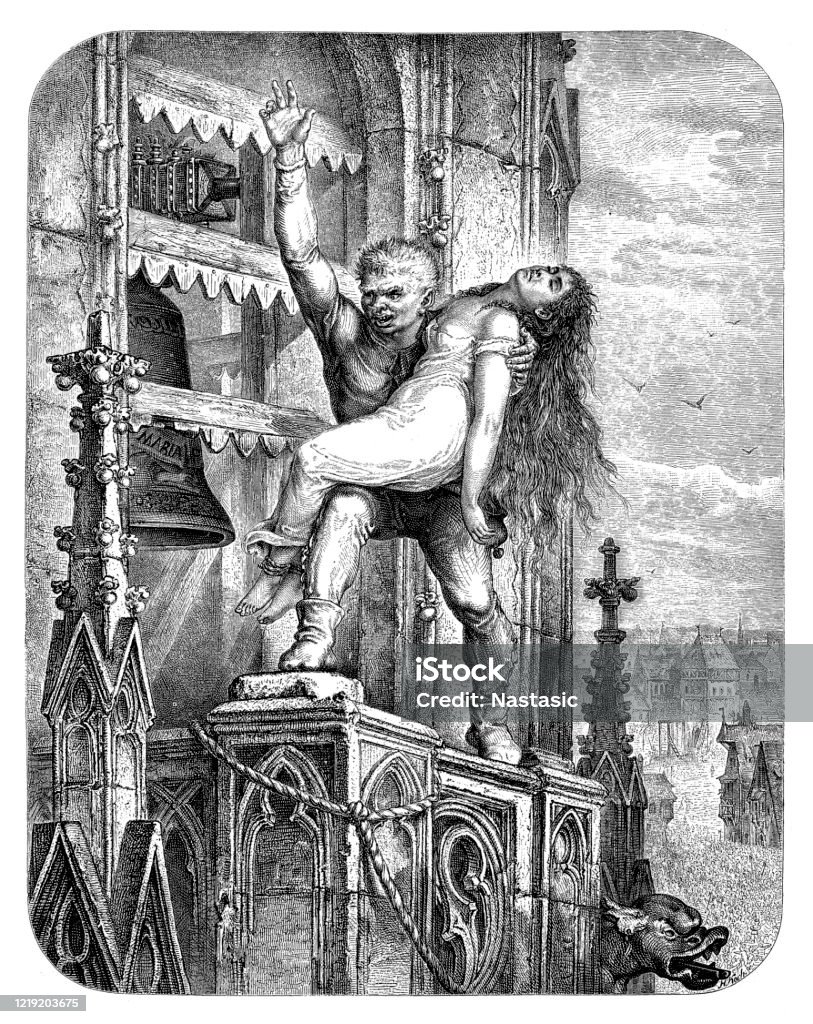 Квазимодо Горбун из Нотр-Дам с Эсмеральдой - Стоковые иллюстрации Quasimodo роялти-фри