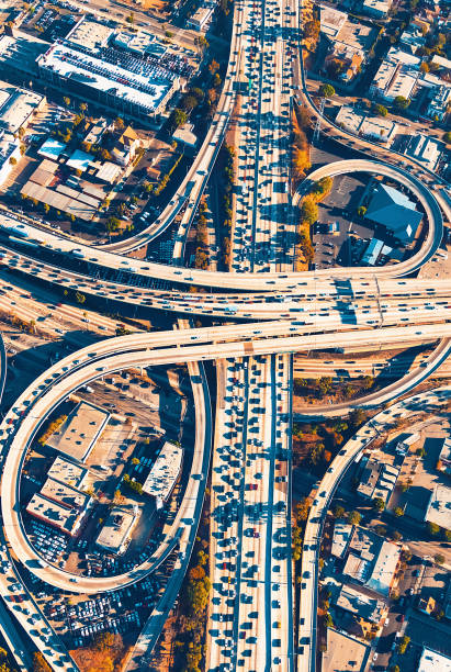istock Aerial view of a freeway intersection in Los Angeles 1219205059