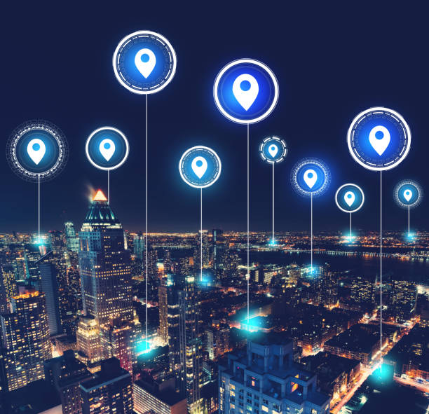 istock Map pins with aerial view of Manhattan 1219205077