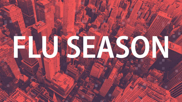 Flu season Coronavirus theme with aerial cityscape