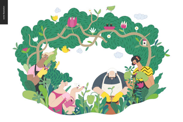 ilustrações de stock, clip art, desenhos animados e ícones de gardening people, spring - seedbed