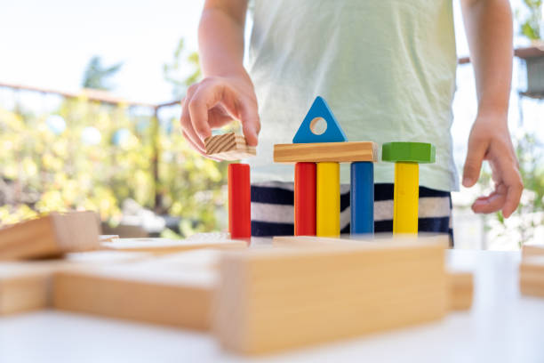 istock Little boy playing with wooden blocks 1219206788