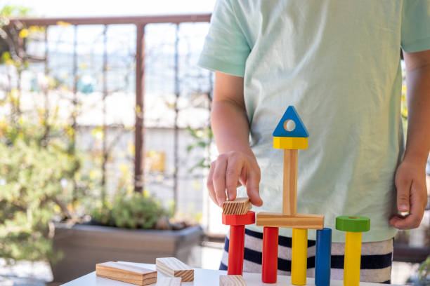 istock Little boy playing with wooden blocks 1219207050