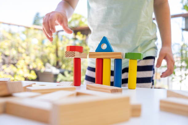 istock Little boy playing with wooden blocks 1219207074