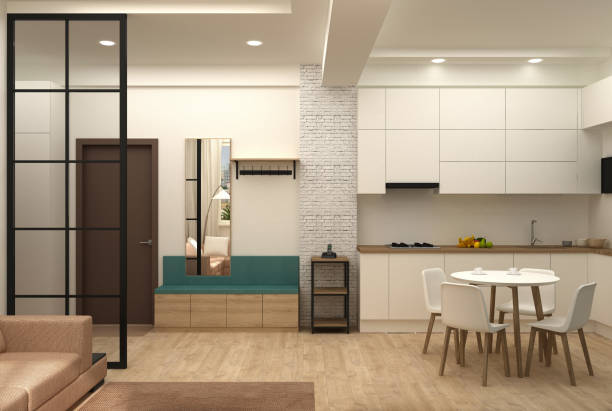 istock Interior design of a hallway in compact apartment 1219211200