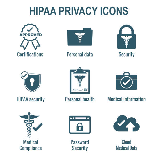 HIPAA Compliance icon set with hippa image involving medical privacy HIPAA Compliance icon set - hippa image involving medical privacy caduceus medical symbol backgrounds stock illustrations