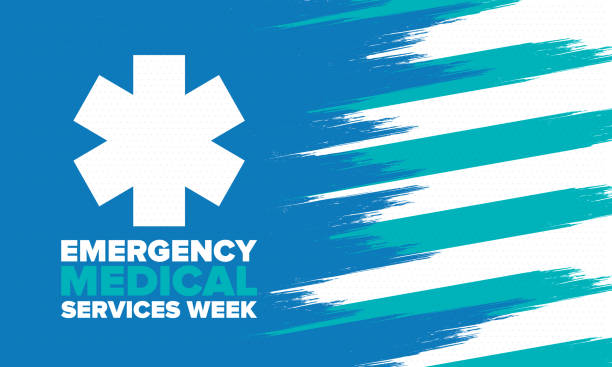 emergency medical services week im mai. gefeiert jährlich in den vereinigten staaten. kontrolle und schutz. medizinische gesundheitsversorgung design. poster, karte, banner und hintergrund. vektor-illustration - week stock-grafiken, -clipart, -cartoons und -symbole