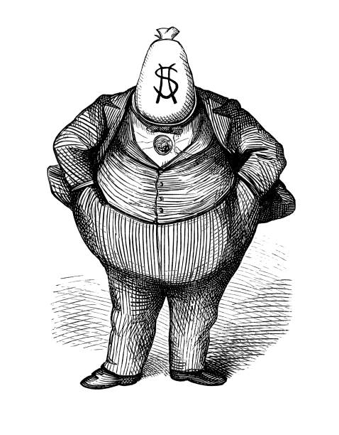 illustrations, cliparts, dessins animés et icônes de antique caricature de'fat chat'homme politique vers années 1870 - greed