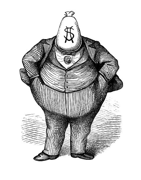 Antique Caricature of 'Fat Cat' Politician circa 1870s  greedy stock illustrations