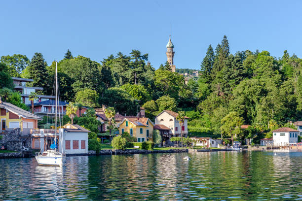 exclusive hotel villa crespi on lake orta, piedmont italy - feudalism imagens e fotografias de stock