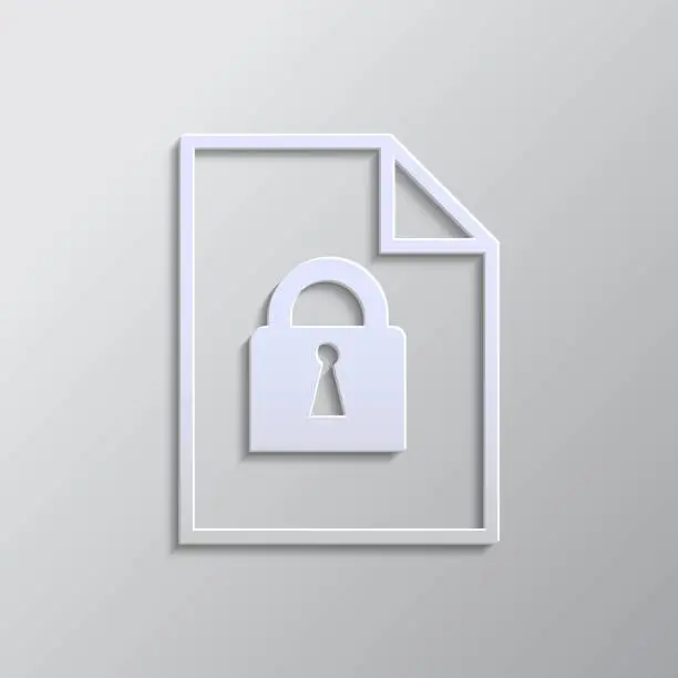Vector illustration of Lock, folder, paper icon paper style. Grey color vector background