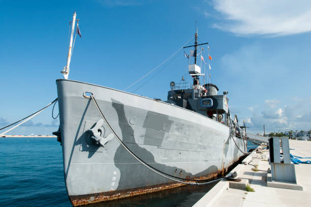 Navy Warship USS Cassin Young moored in dry dock one at Charleston Navy Yard in Boston, Mass