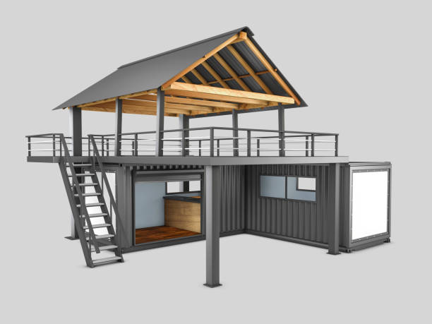 istock 3d rendering of Converted old shipping container, isolated gray, clipping path included 1219219553