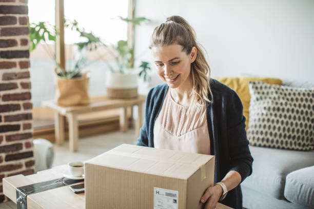 istock Unpacking workout equipment delivery in pandemic situation 1219221744
