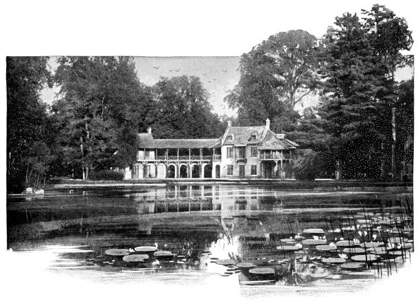 Queen's House at Queen's Hamlet in Versailles, France - 19th Century Maison de la Reine (Queen’s House) at Hameau de la Reine (Queen’s Hamlet) in Versailles, France. Vintage etching circa mid 19th century. palace of versailles stock illustrations