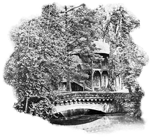 Queen's House at Queen's Hamlet in Versailles, France - 19th Century Maison de la Reine (Queen’s House) at Hameau de la Reine (Queen’s Hamlet) in Versailles, France. Vintage etching circa mid 19th century. palace of versailles stock illustrations