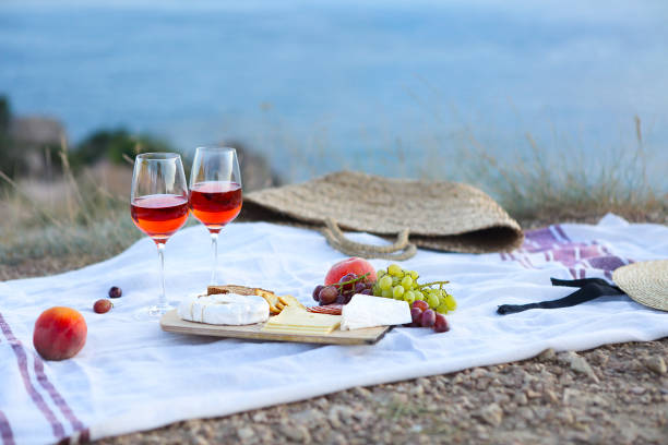 Picnic set on blanket at seaside