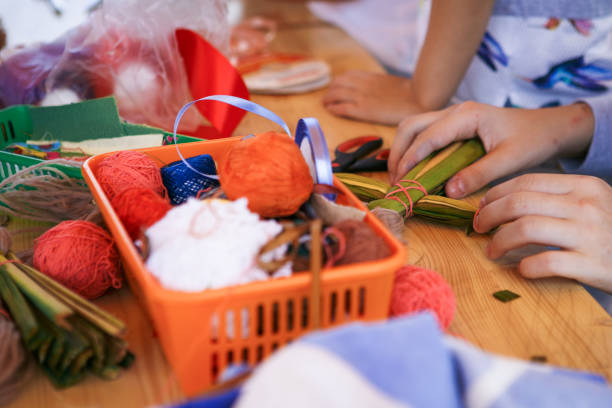 istock Creative items and crafts for children at home on the table. 1219225623