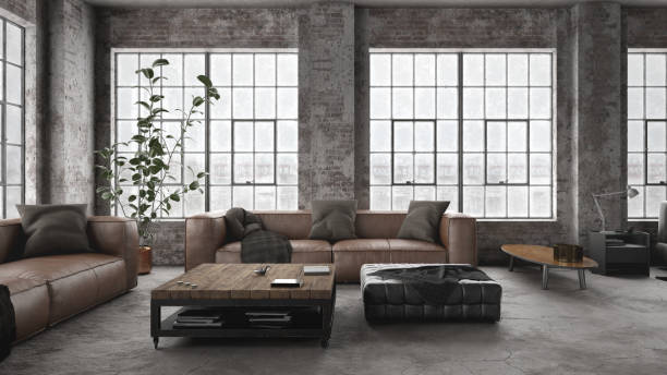 istock Industrial styled interior of modern open space loft apartment 1219226321